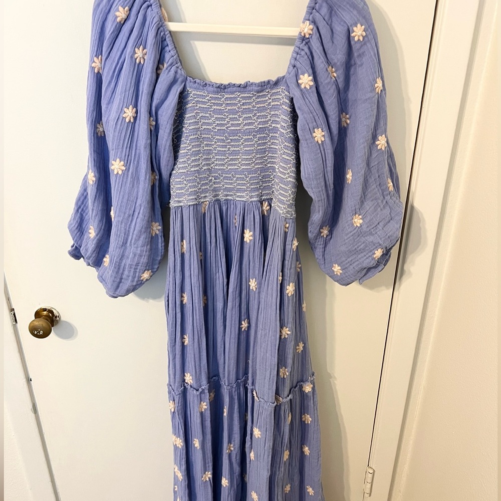 Free People Dahlia Embroidered Maxi Dress in Misty Dawn